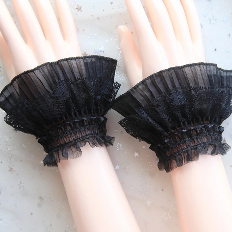 Women Fake Arm Sleeves With Short Tassels White And Black Pleated Cuff Beautiful Lace Accessories Outdoor Embellishments