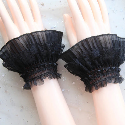 Women Fake Arm Sleeves With Short Tassels White And Black Pleated Cuff Beautiful Lace Accessories Outdoor Embellishments