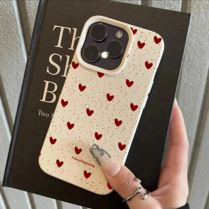 Fashion INS Love Heart Silicone Cases For iPhone 16 Pro 15 14 17 13 11 Pro Max 12 Pro Plus Shockproof Lichee Pattern Soft Cover