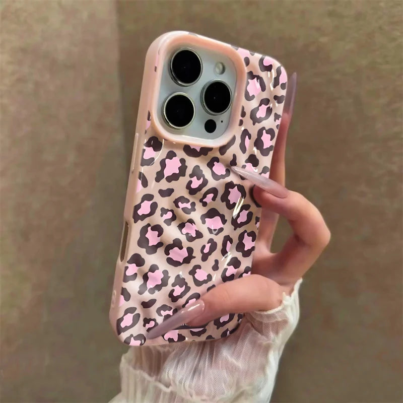 Leopard print Texture Case For iPhone 15 Pro Max Cases iPhone 17 11 12 13 ProMax 14 16 Plus Candy Colors Shockproof Cute Fundas