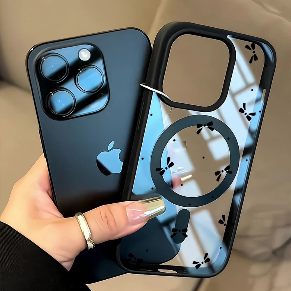 Cute Bow girl Clear Case For Magsafe iPhone 15 Pro Max 17 16 15 14 11 13 12 Pro Max Plus Cases Magnetic Wireless Charing Fundas