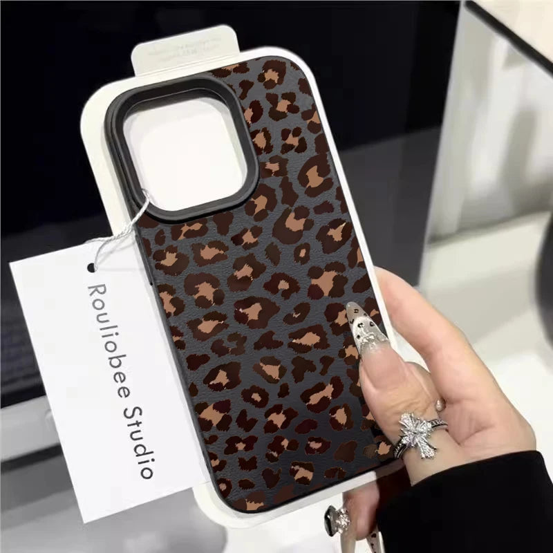 Fine Shimmer Leopard Print Silicone Cases For iPhone 17 14 15 16 Pro Max Plus Case iPhone 15 16 13 12 11 15 8 XS XR Luxury Cover