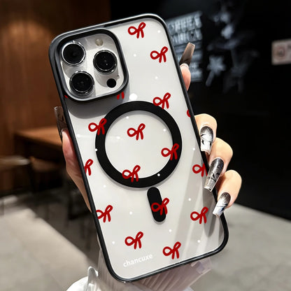 Cute Bow girl Clear Case For Magsafe iPhone 15 Pro Max 17 16 15 14 11 13 12 Pro Max Plus Cases Magnetic Wireless Charing Fundas