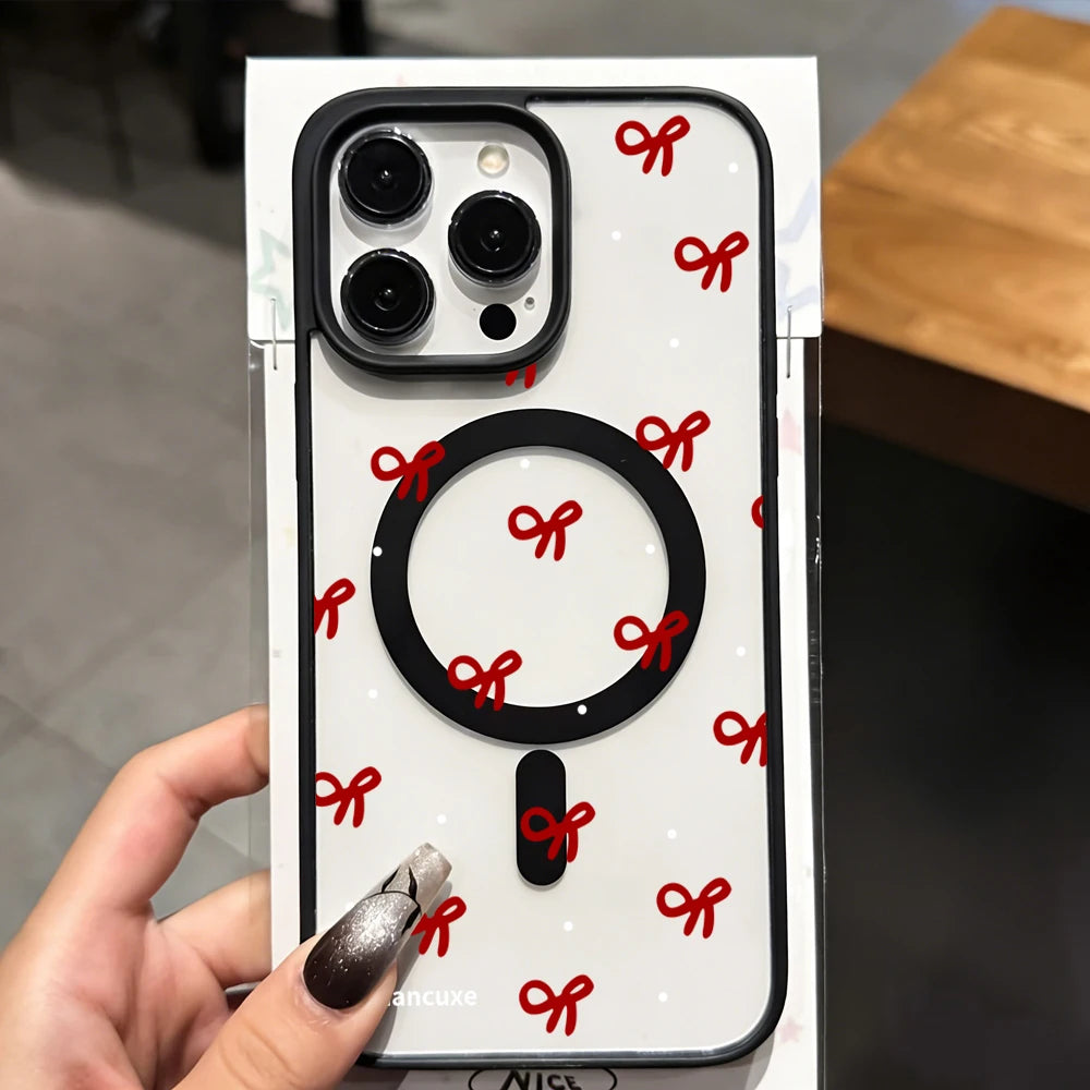 Cute Bow girl Clear Case For Magsafe iPhone 15 Pro Max 17 16 15 14 11 13 12 Pro Max Plus Cases Magnetic Wireless Charing Fundas