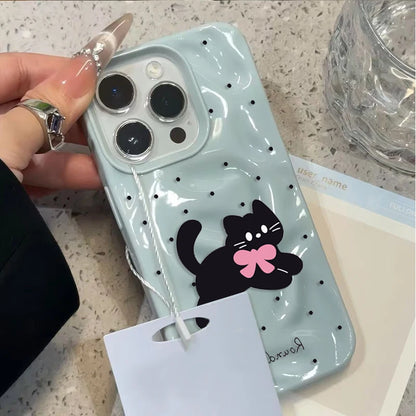 Bow Cat Dots Pattern Phone Case For iPhone 17 Cases iPhone 16 Pro Max 15 14 Plus 13 12 11 17 Air Shockproof Bumper Cases Cover