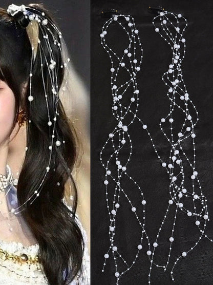 Super Fairy Tassel Hair Accessories, Braided Hair Clips, Pearl Hair Chains, Women's Hair Accessories, Y2K Hair Clips Suitable for Parties, Proms, Girls' Birthday Outfits, and Daily Wear