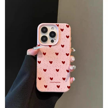 Fashion INS Love Heart Silicone Cases For iPhone 16 Pro 15 14 17 13 11 Pro Max 12 Pro Plus Shockproof Lichee Pattern Soft Cover