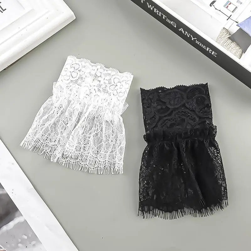 Women Fake Arm Sleeves With Short Tassels White And Black Pleated Cuff Beautiful Lace Accessories Outdoor Embellishments