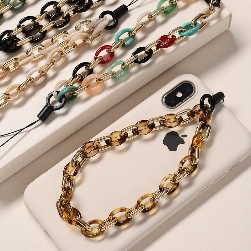 Fashion Colorful Anti-Lost Acrylic Lobster Clasp Cellphone Chains Lanyard for Women Men Mobile Phone Chain Jewelry Accessories